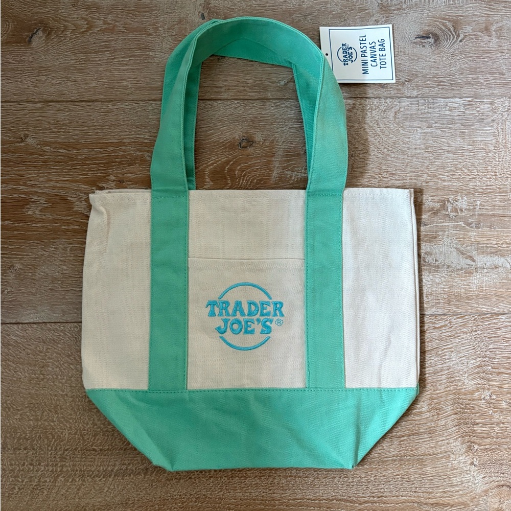 Trader Joe’s Cream and Mint Green Canvas Tote Bag
